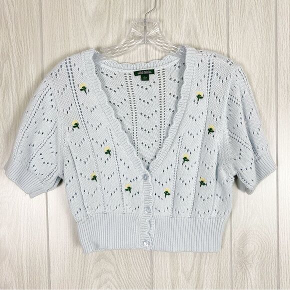 wild fable Sweaters - Wild Fable | Light Blue Knit Cropped Cardigan With Embroidered Flowers Large